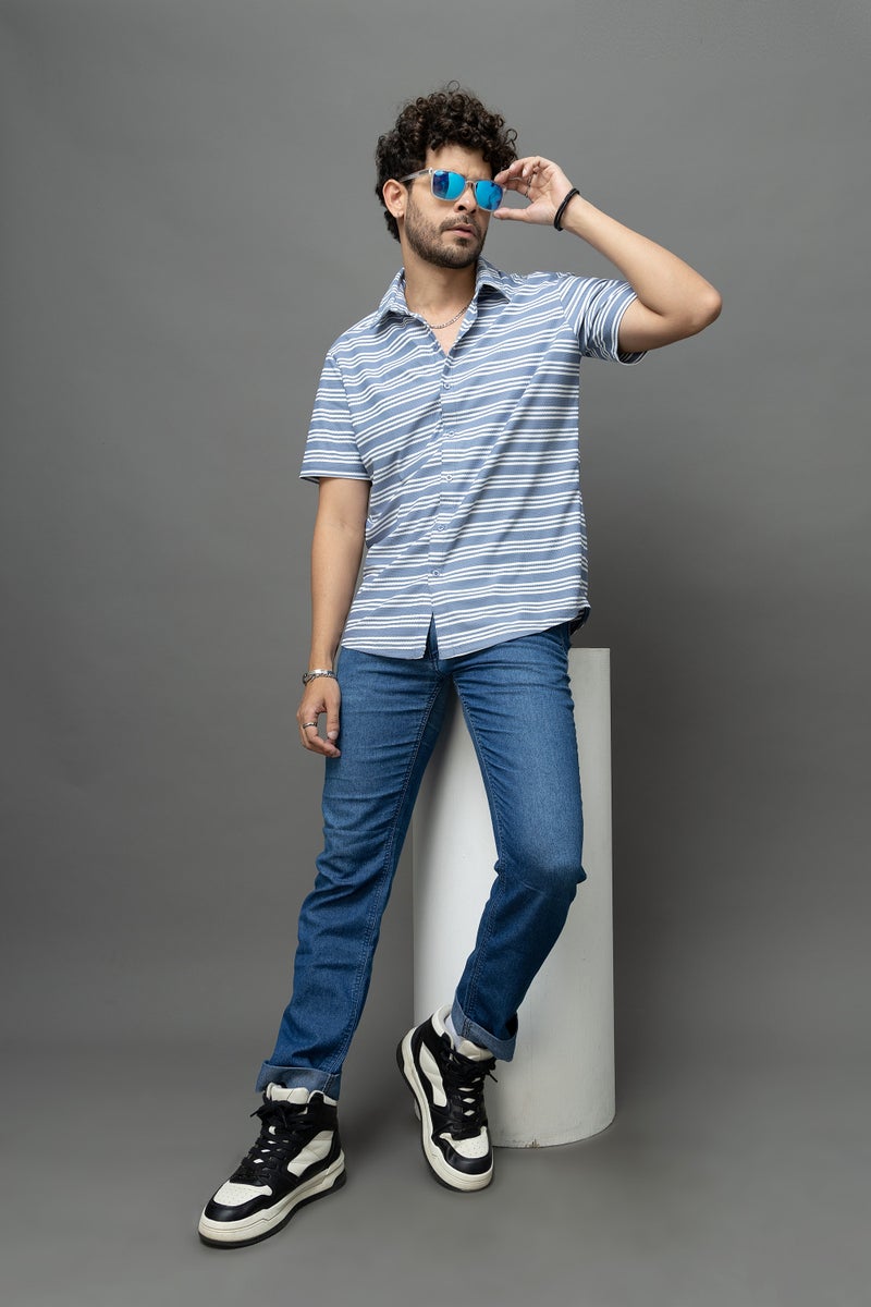 Go Devil Blue & White Striped Shirt for Men - Image 4